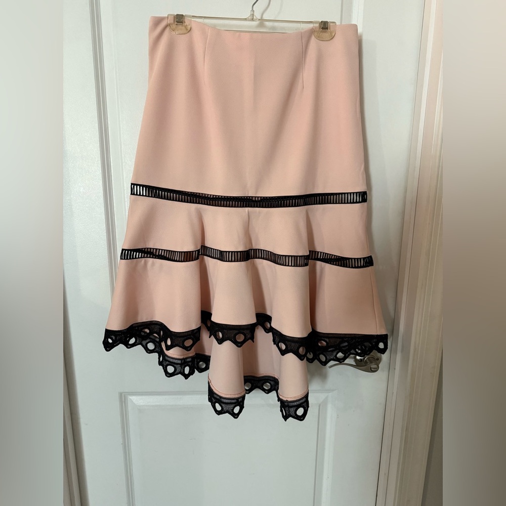 Chic High-Low Pink Skirt with Black Lace by Venus